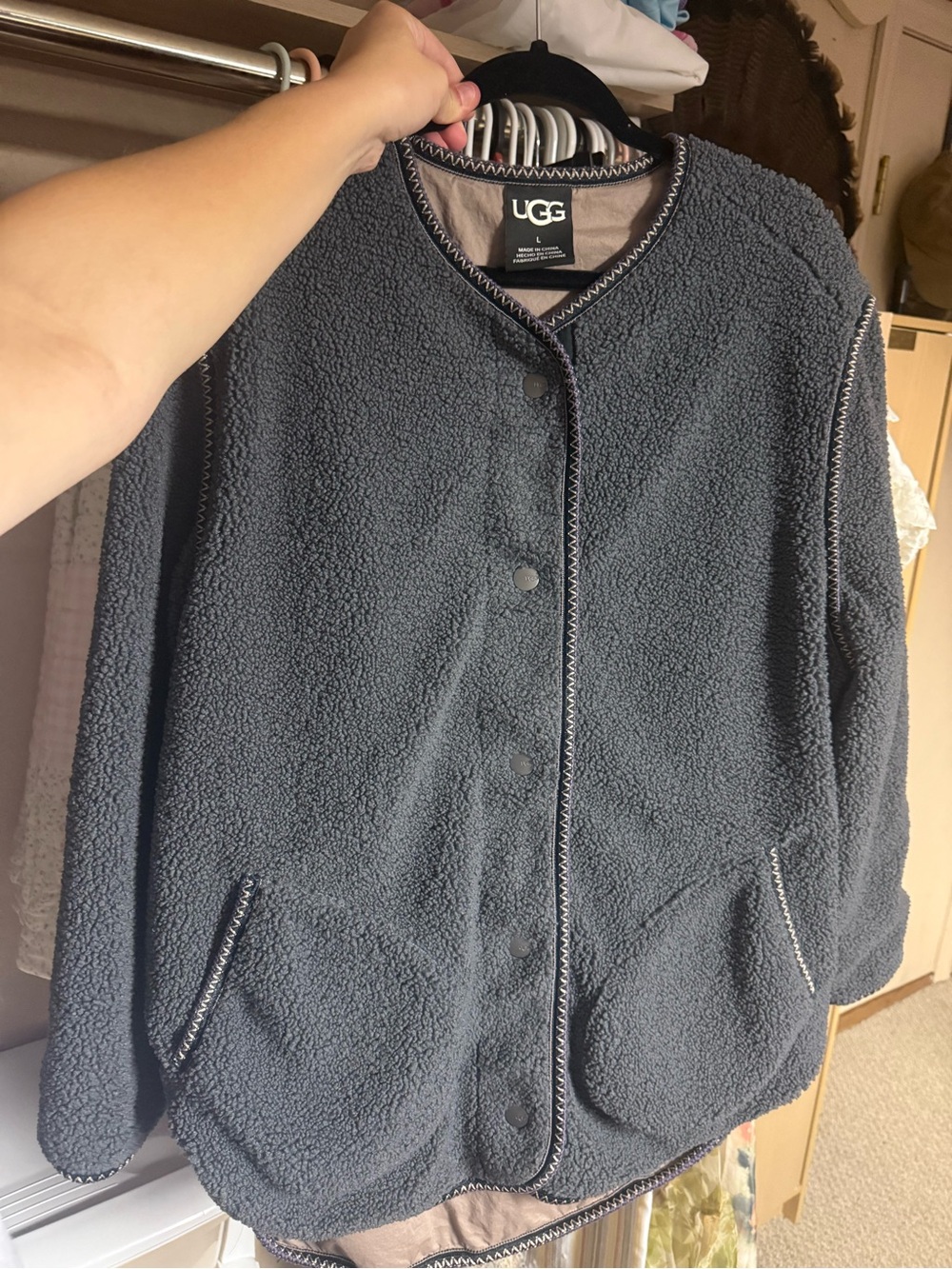UGG Charcoal Gray Sherpa Snap-Front Jacket